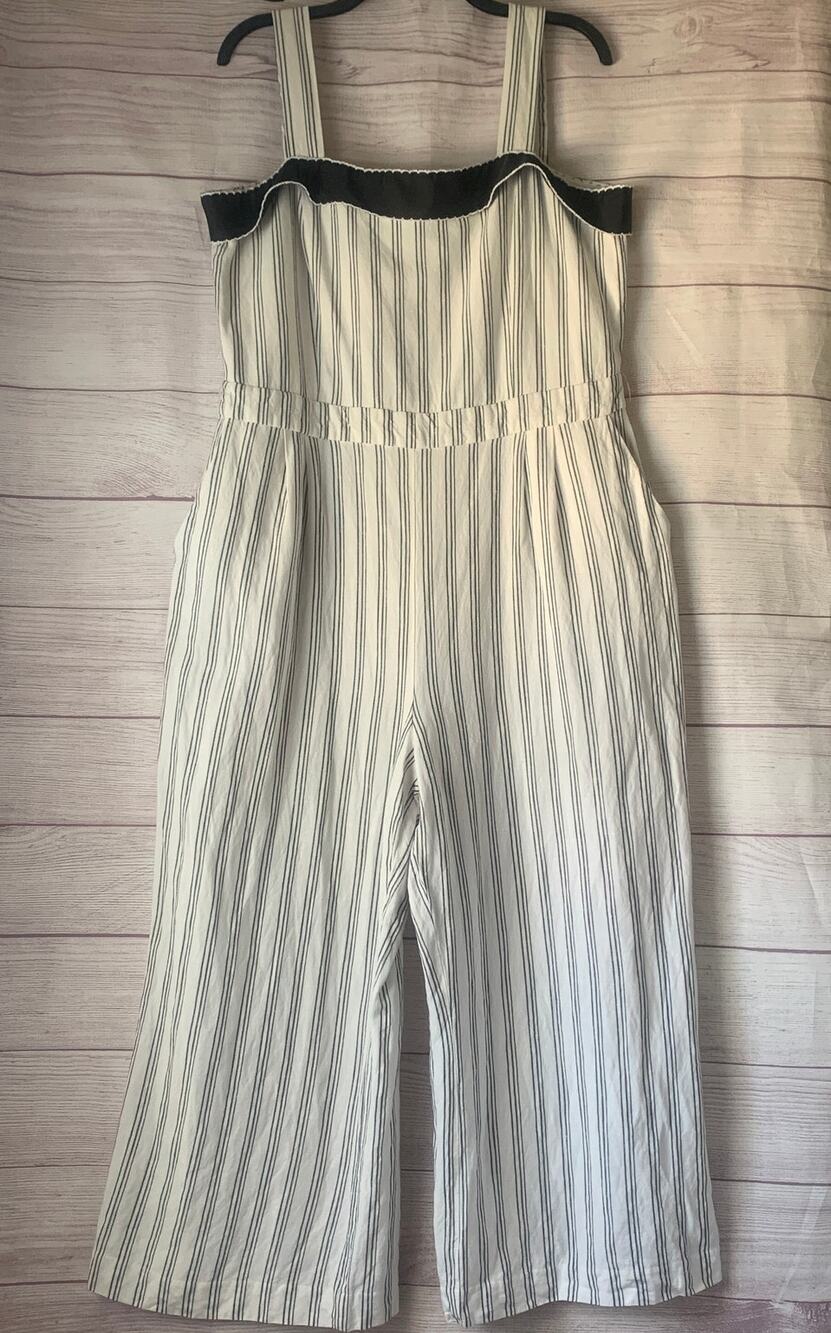 Ann Taylor Factory Striped Cropped Wide-Leg Jumpsuit Linen Blend Size 16